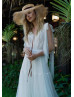 Ivory Lace Tulle V Back Boho Beach Wedding Dress